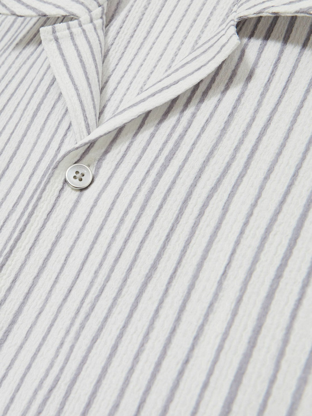 Men Textured Stripe Cuban Collar Shirt in White/Soft Blue