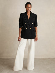 Women Oversized Double-Breasted Blazer Linen-Blend in Black