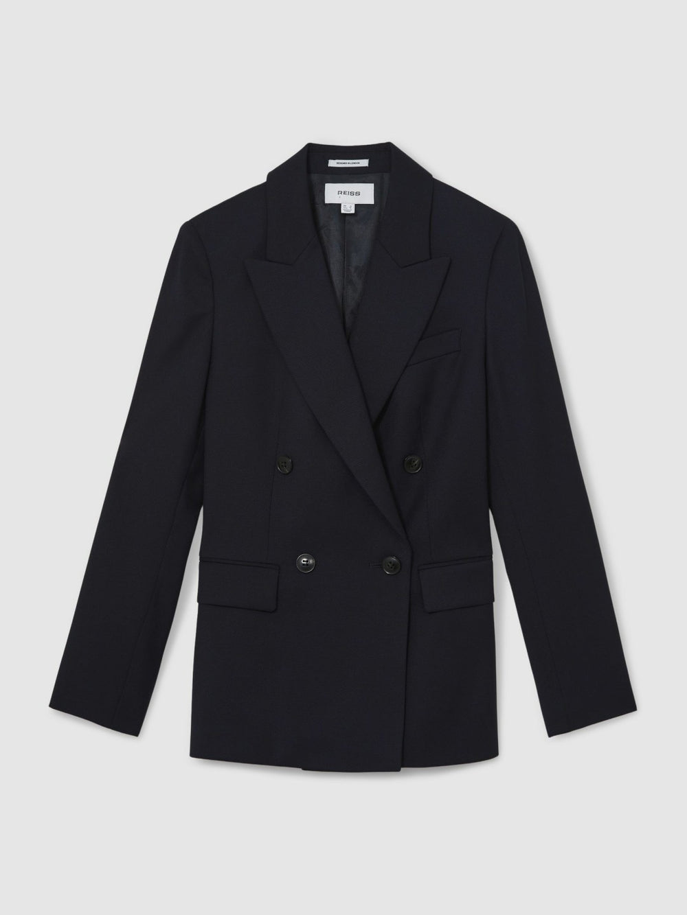 Women Wool Blend Double Breasted Suit Blazer in Navy