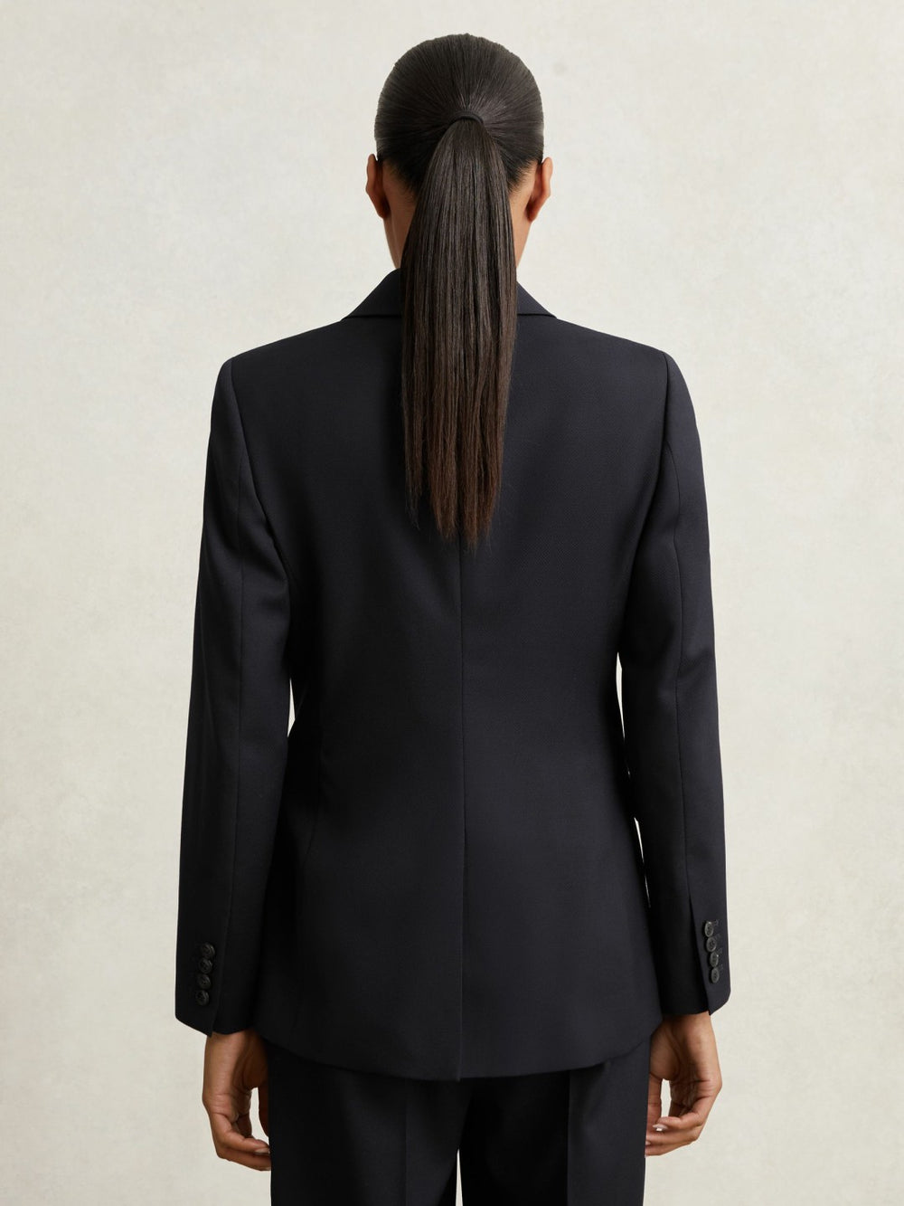 Women Wool Blend Double Breasted Suit Blazer in Navy