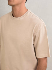Men Cotton Garment-Dyed Oversize T-Shirt in Oatmeal