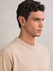 Men Cotton Garment-Dyed Oversize T-Shirt in Oatmeal