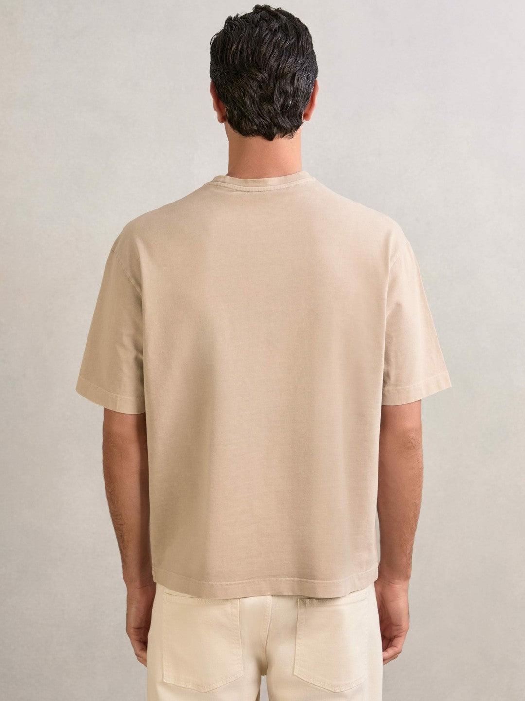 Men Cotton Garment-Dyed Oversize T-Shirt in Oatmeal