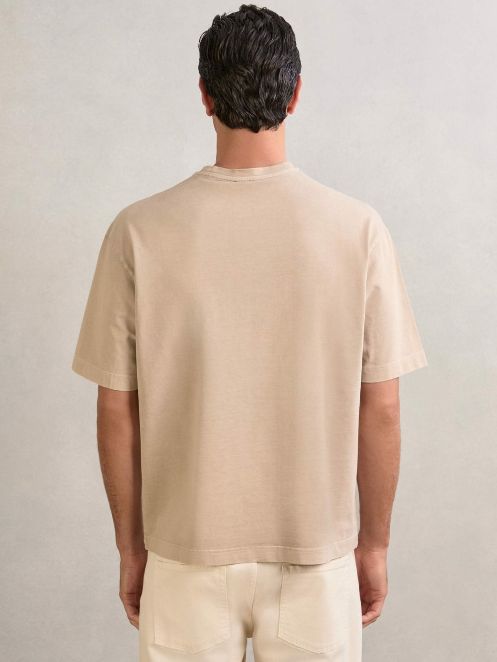 Men Cotton Garment-Dyed Oversize T-Shirt in Oatmeal