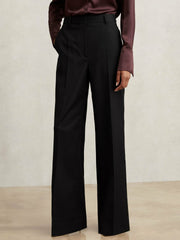 Women Wool-Blend Wide-Leg Suit Trousers in Black