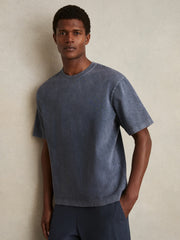 Men Cotton Garment-Dyed Oversize T-Shirt in Indigo Blue