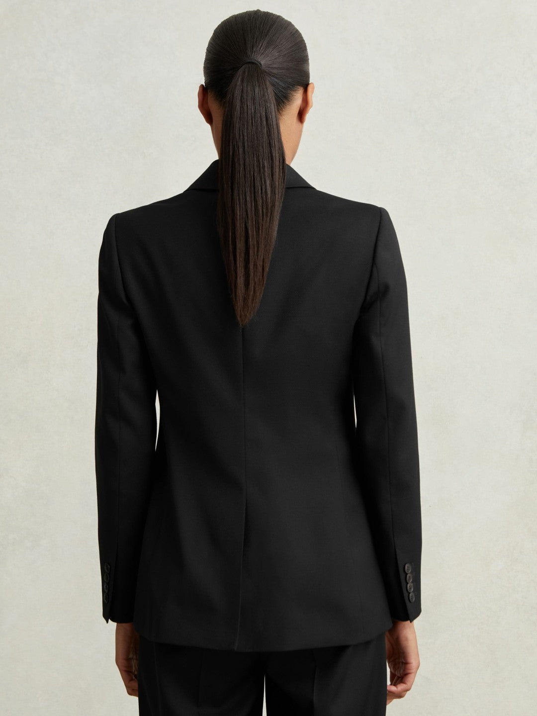 Women Wool Blend Double Breasted Suit Blazer in Black
