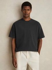 Men Cotton Garment-Dyed Oversize T-Shirt in Washed Black