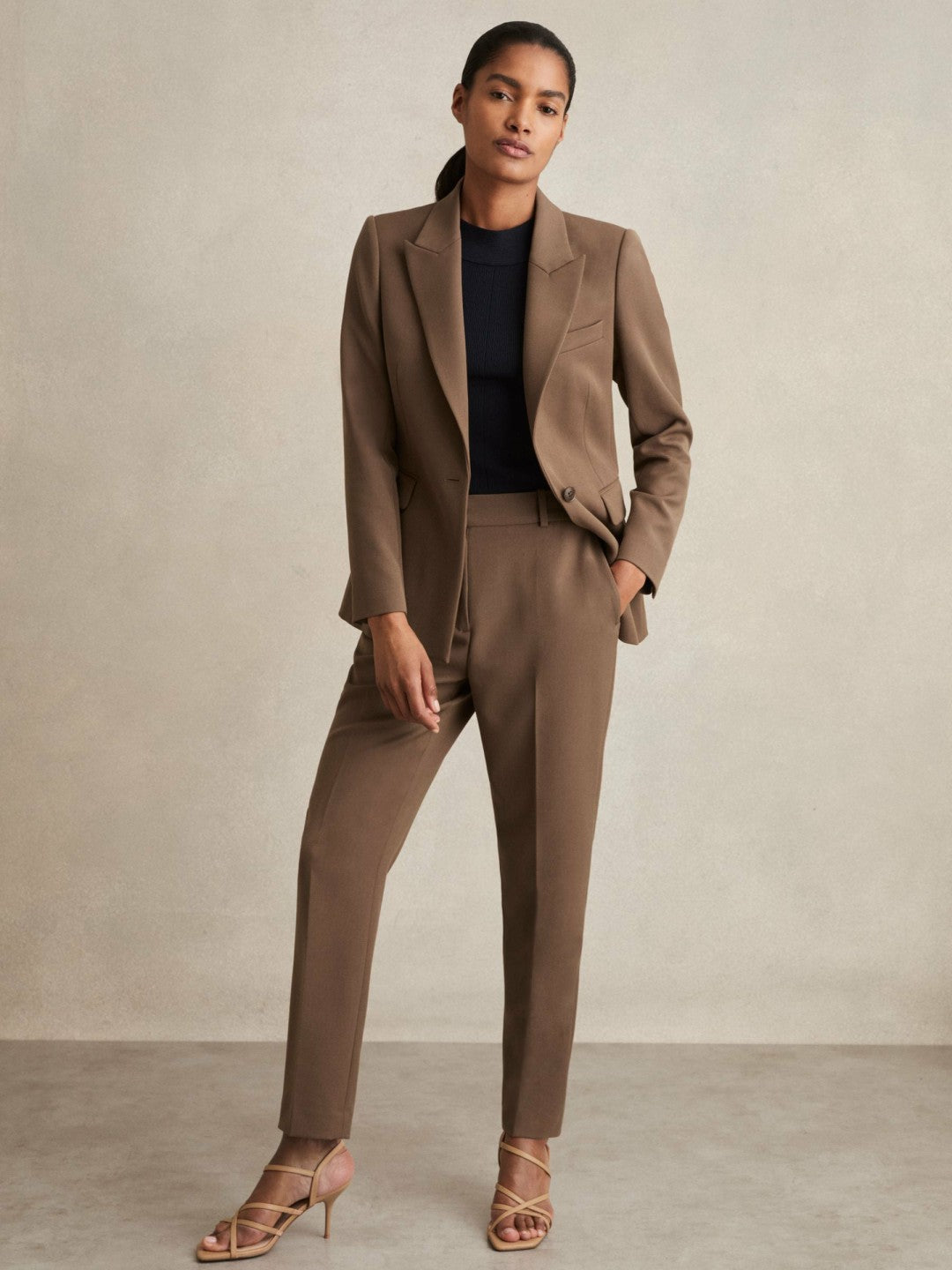 Women Petite Slim Fit Suit Trousers in Mink Neutral