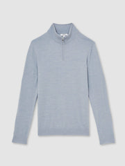 Men Merino Wool Half-Zip Jumper in Soft Blue