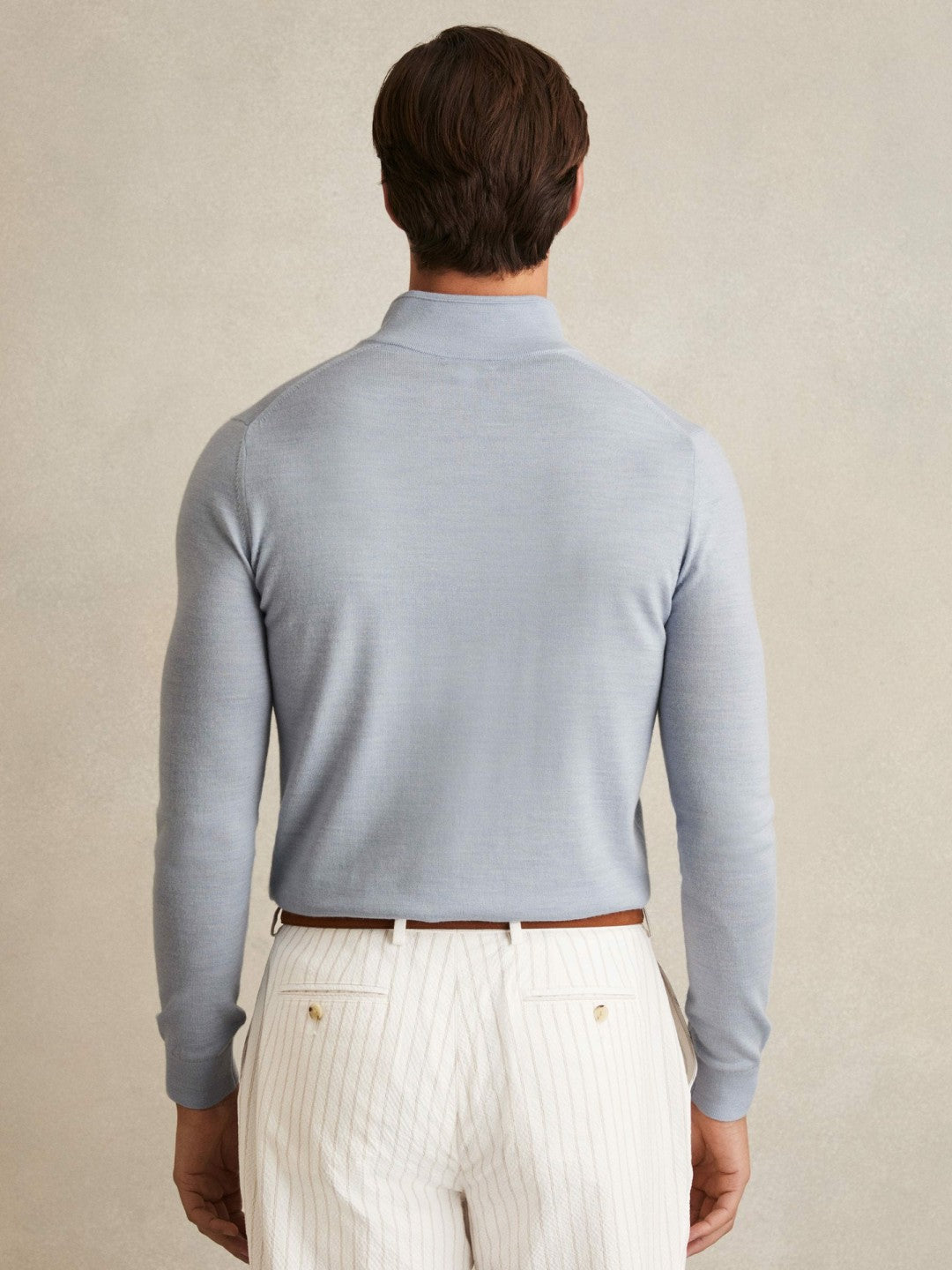 Men Merino Wool Half-Zip Jumper in Soft Blue