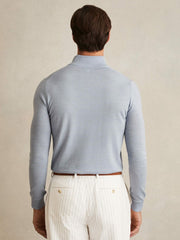 Men Merino Wool Half-Zip Jumper in Soft Blue