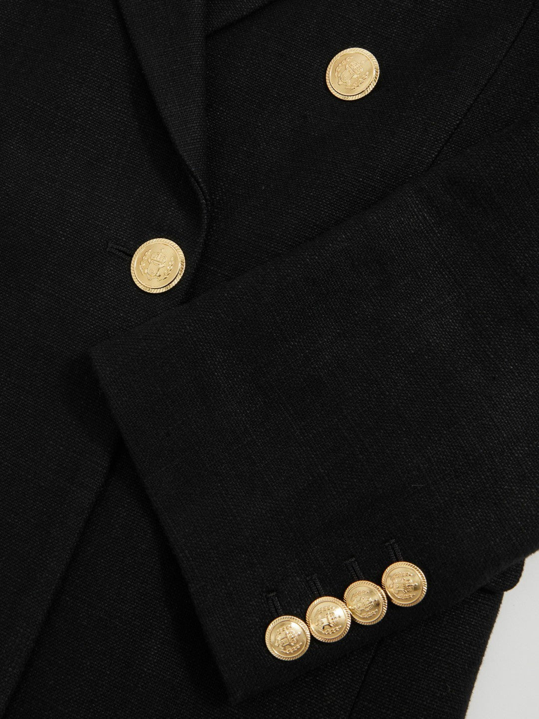 Women Petite Oversized Double-Breasted Blazer Linen-Blend in Black