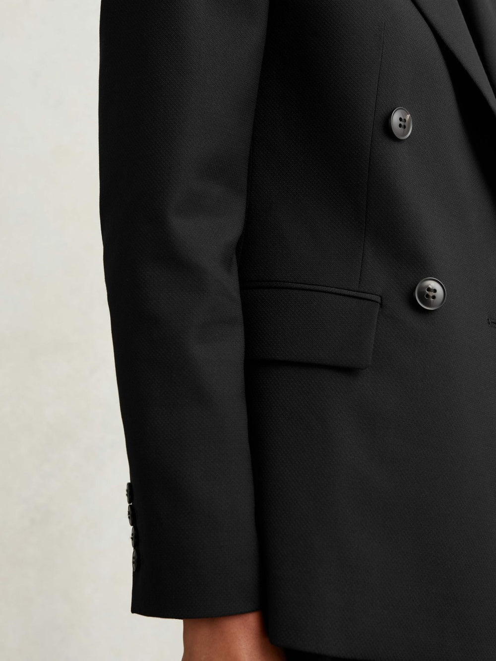 Women Petite Wool Blend Double Breasted Suit Blazer in Black