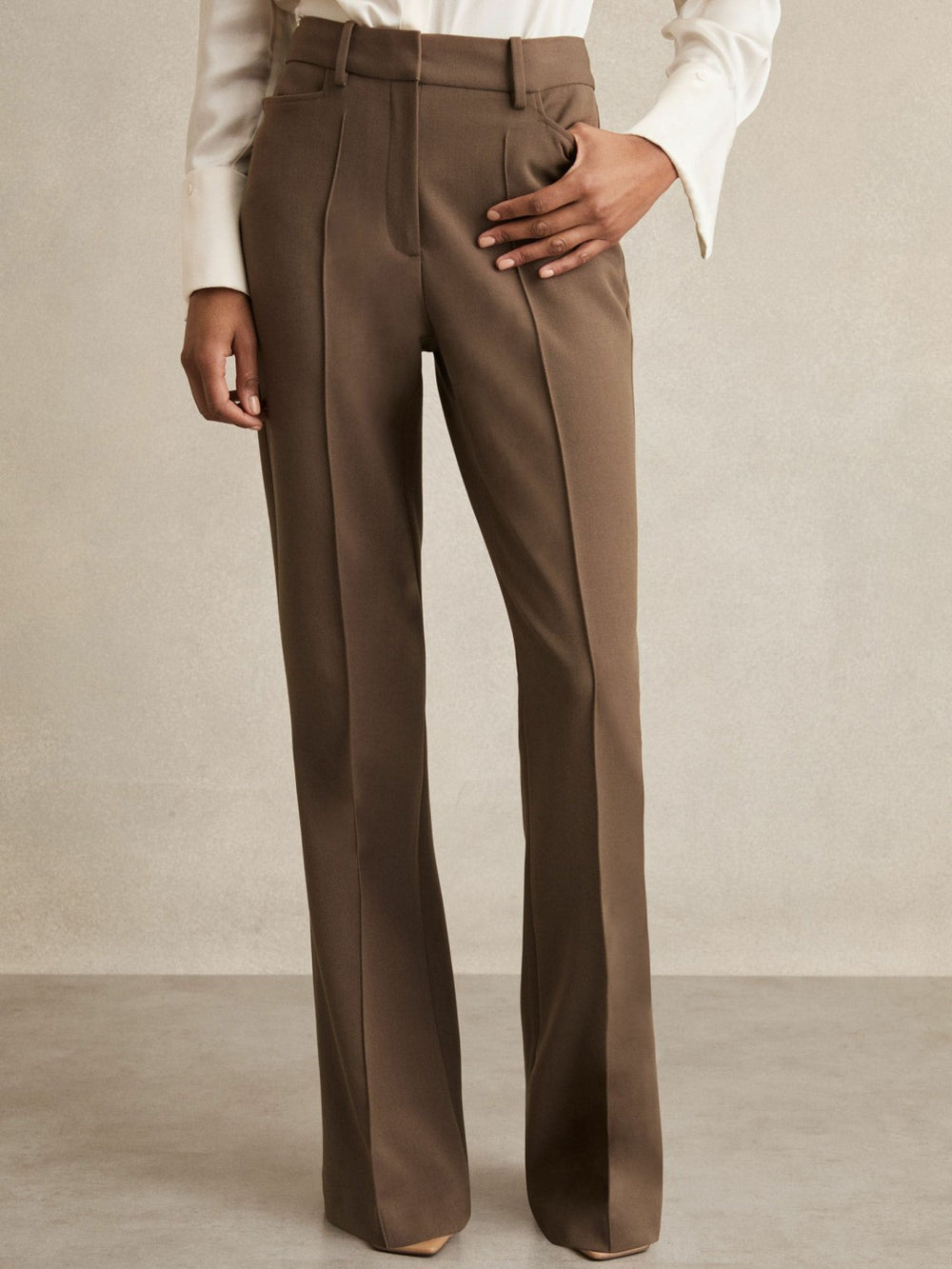 Women Flared Suit Trousers in Mink Neutral