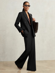 Women Petite Wool-Blend Wide-Leg Suit Trousers in Black