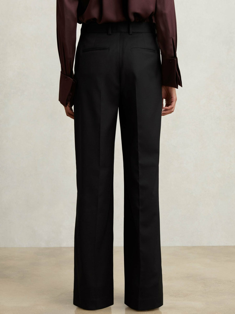 Women Petite Wool-Blend Wide-Leg Suit Trousers in Black