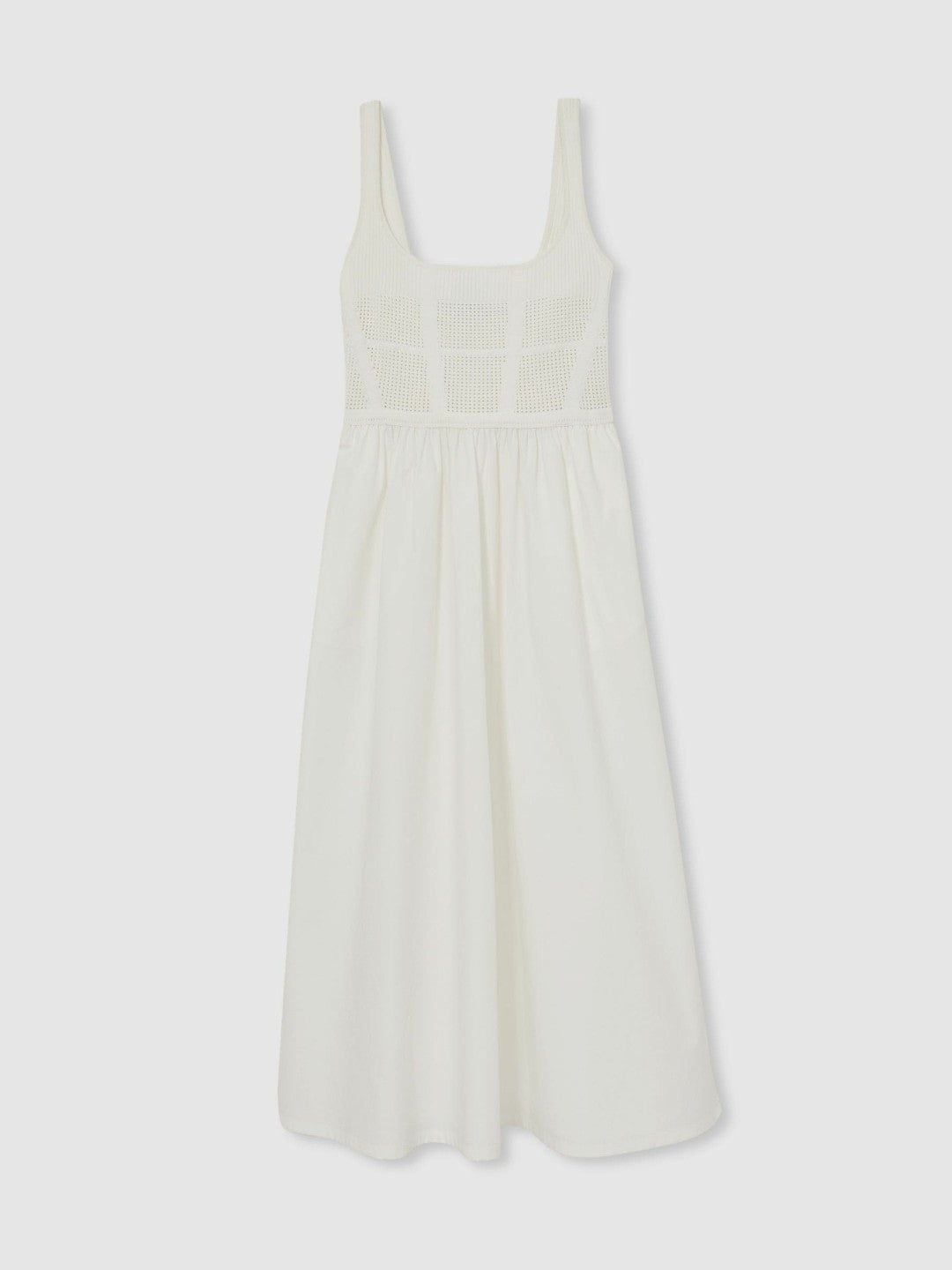 Women Perforated-Knit Cotton-Skirt Midi Dress in Ivory
