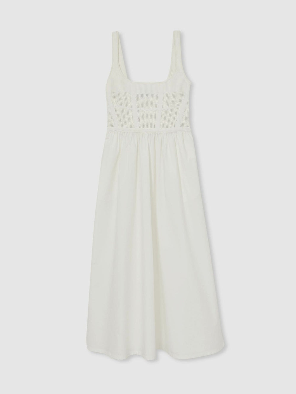 Women Perforated-Knit Cotton-Skirt Midi Dress in Ivory