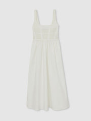 Women Perforated-Knit Cotton-Skirt Midi Dress in Ivory
