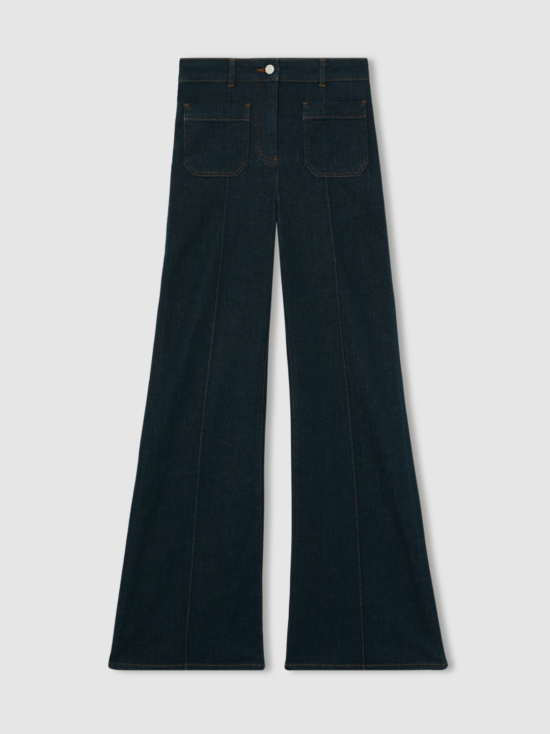 Women Petite Patch-Pocket Flared Jeans in Dark Blue