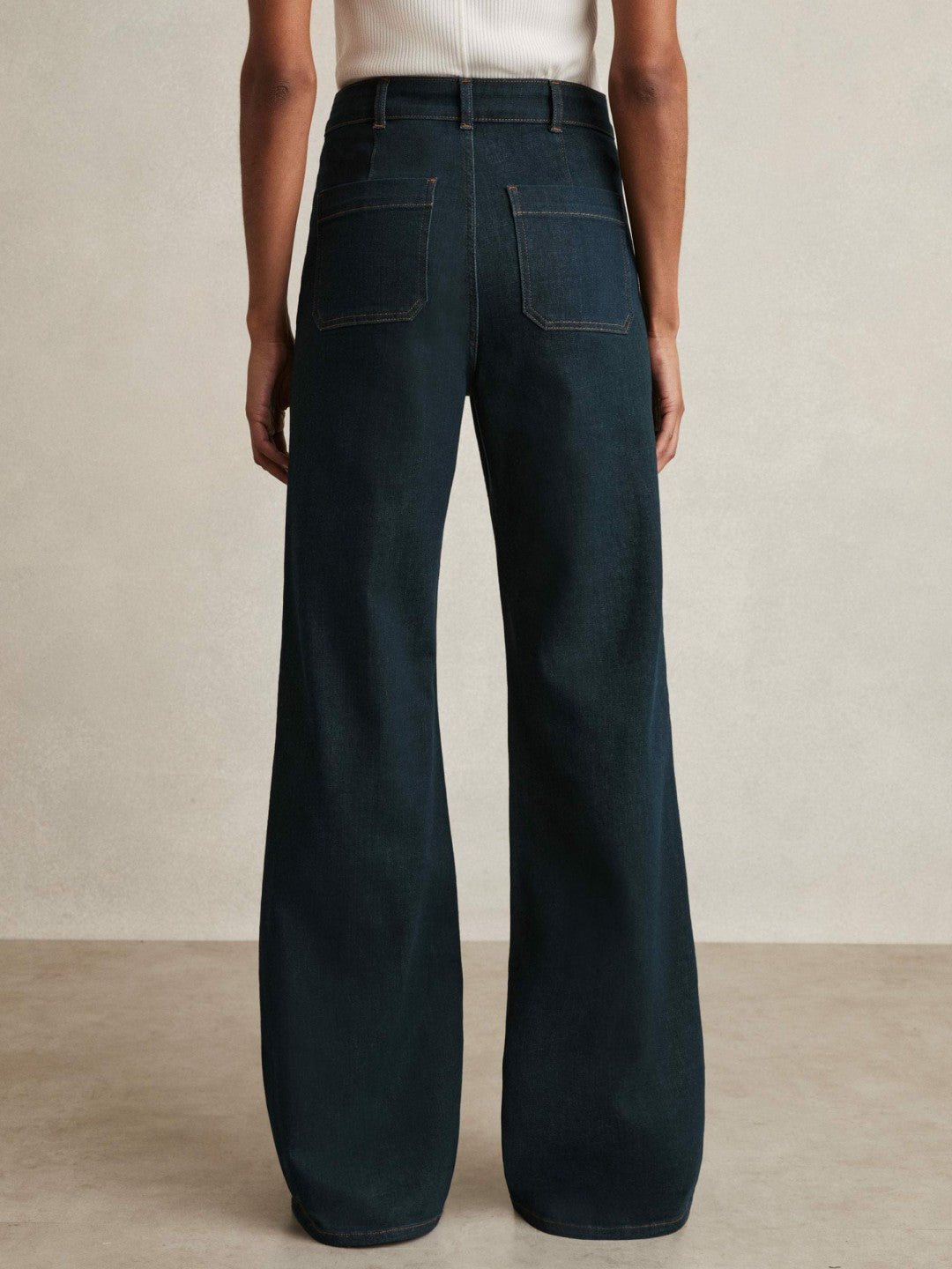 Women Petite Patch-Pocket Flared Jeans in Dark Blue