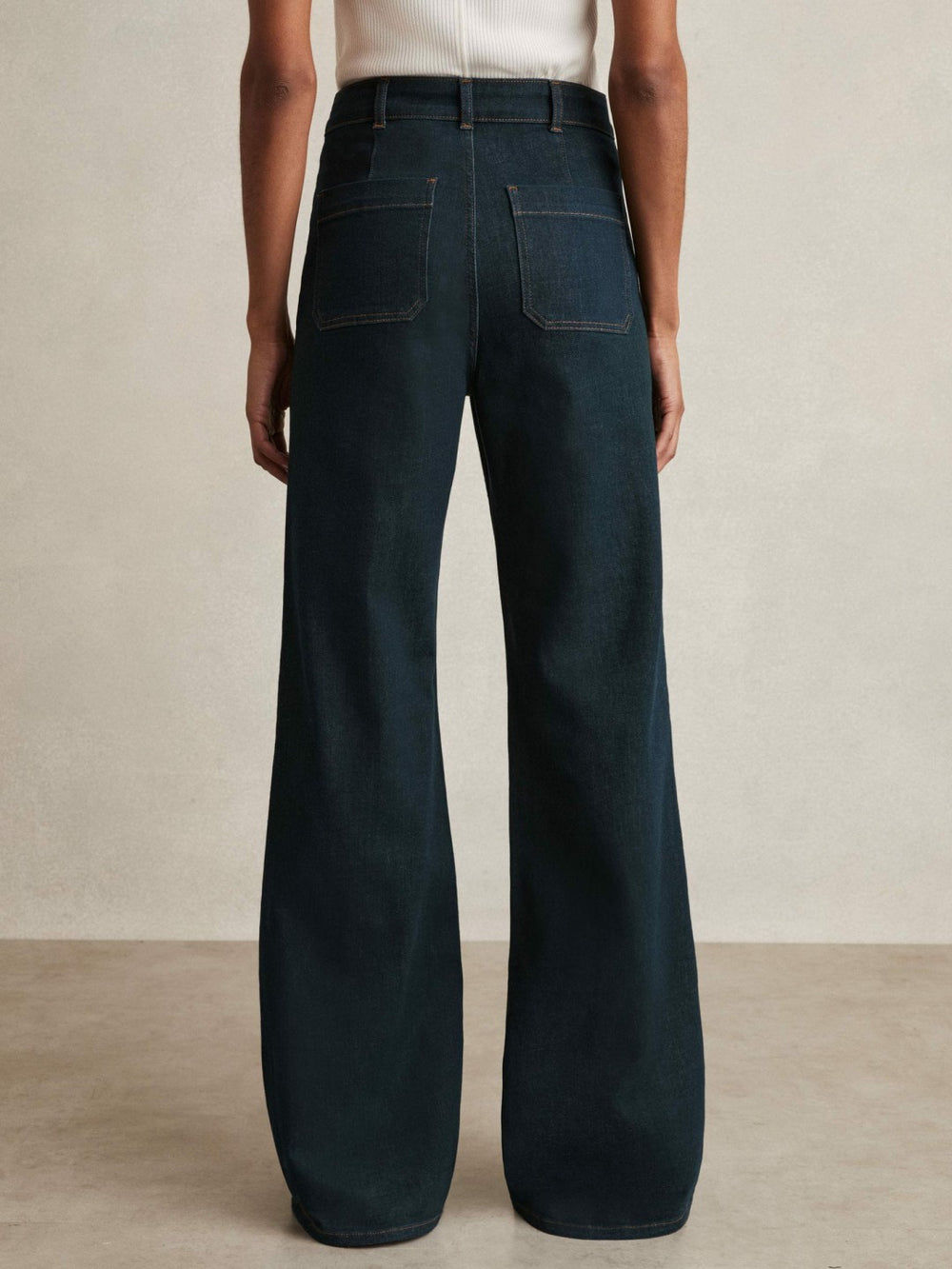 Women Petite Patch-Pocket Flared Jeans in Dark Blue