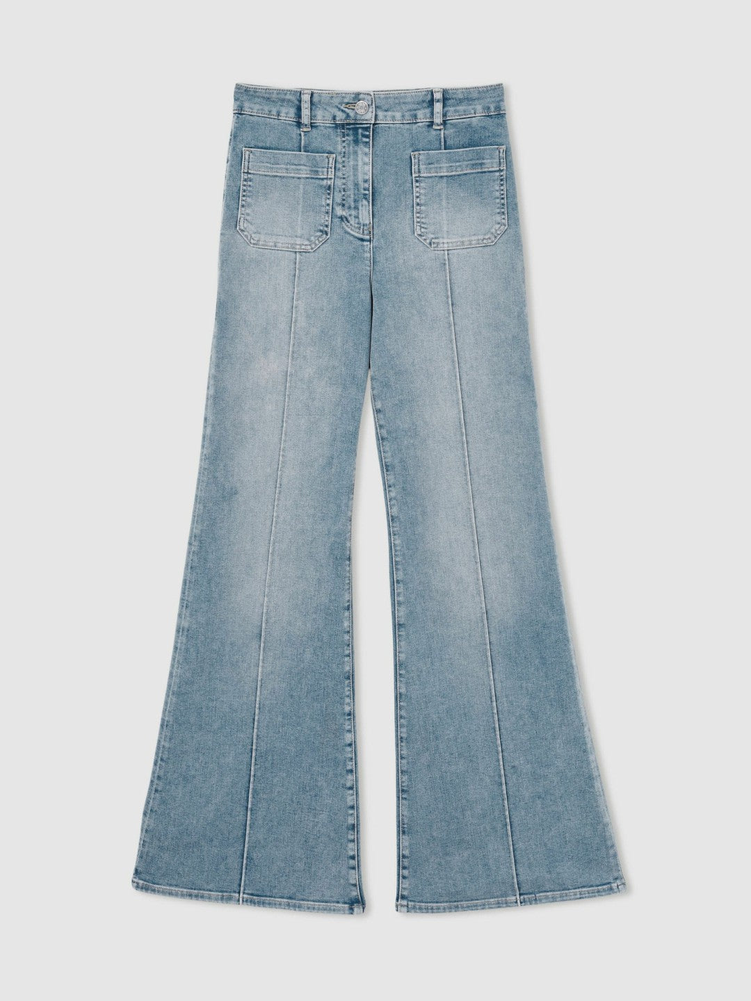 Women Petite Patch-Pocket Flared Jeans in Light Blue