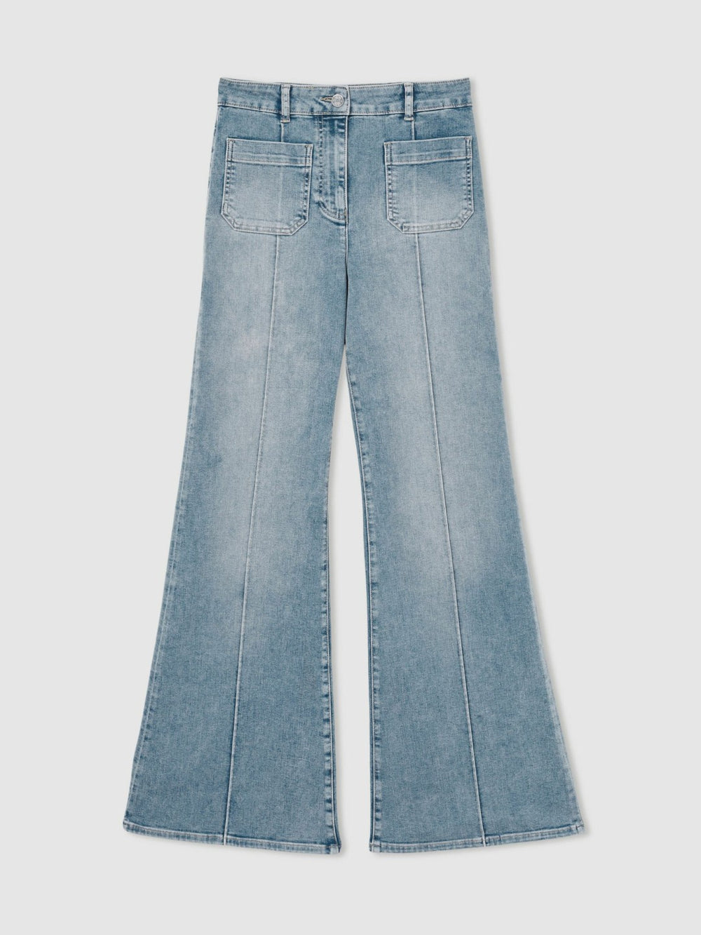 Women Petite Patch-Pocket Flared Jeans in Light Blue
