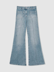 Women Petite Patch-Pocket Flared Jeans in Light Blue