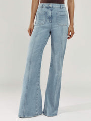 Women Petite Patch-Pocket Flared Jeans in Light Blue