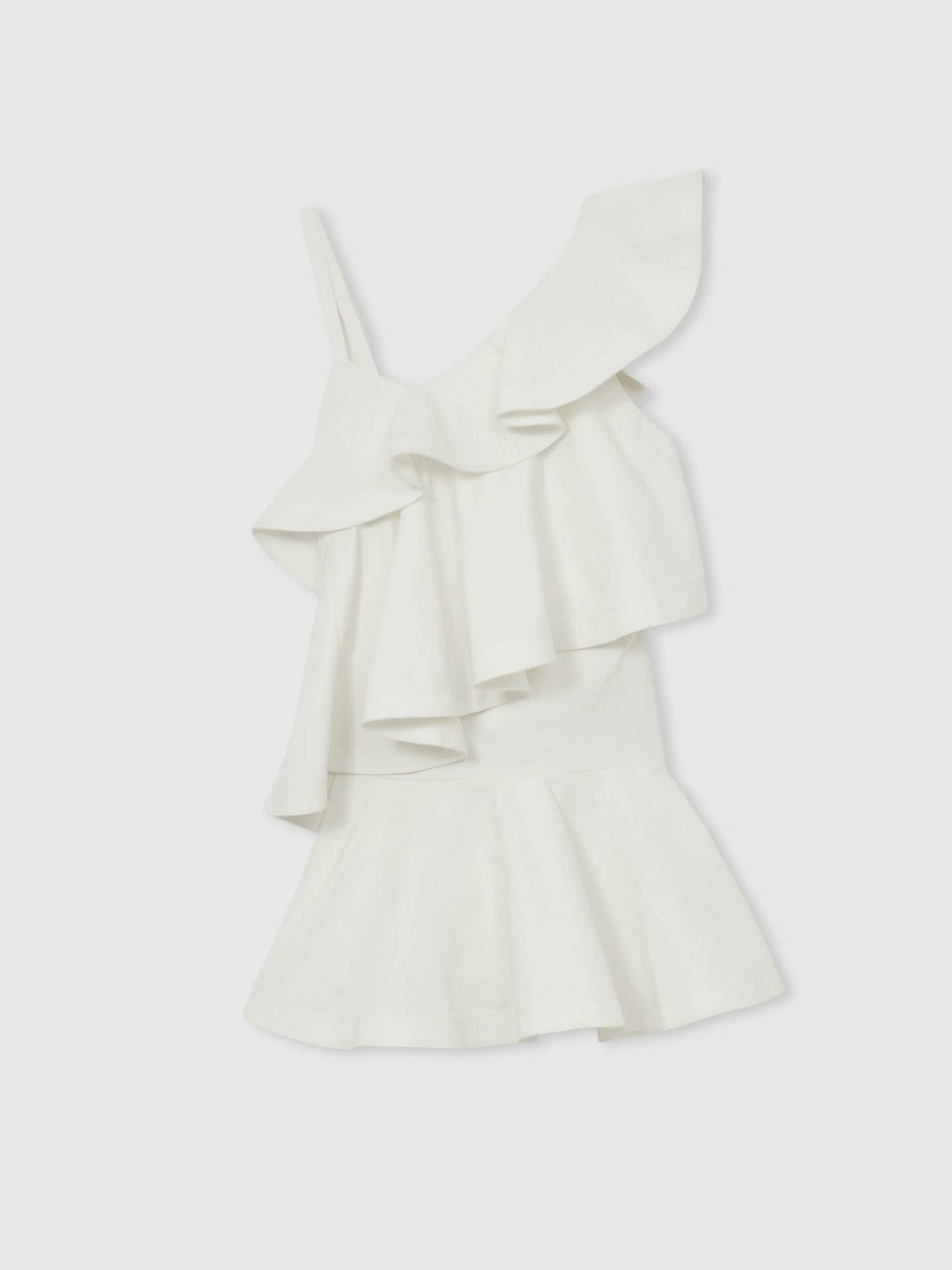 Women Cotton Tiered Ruffle Mini Dress in Ivory