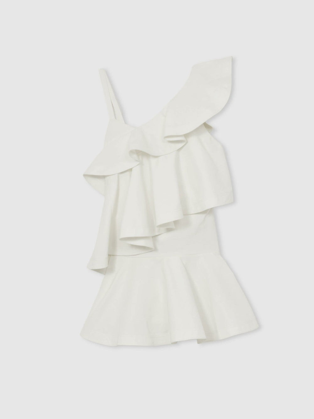 Women Cotton Tiered Ruffle Mini Dress in Ivory