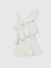 Women Cotton Tiered Ruffle Mini Dress in Ivory
