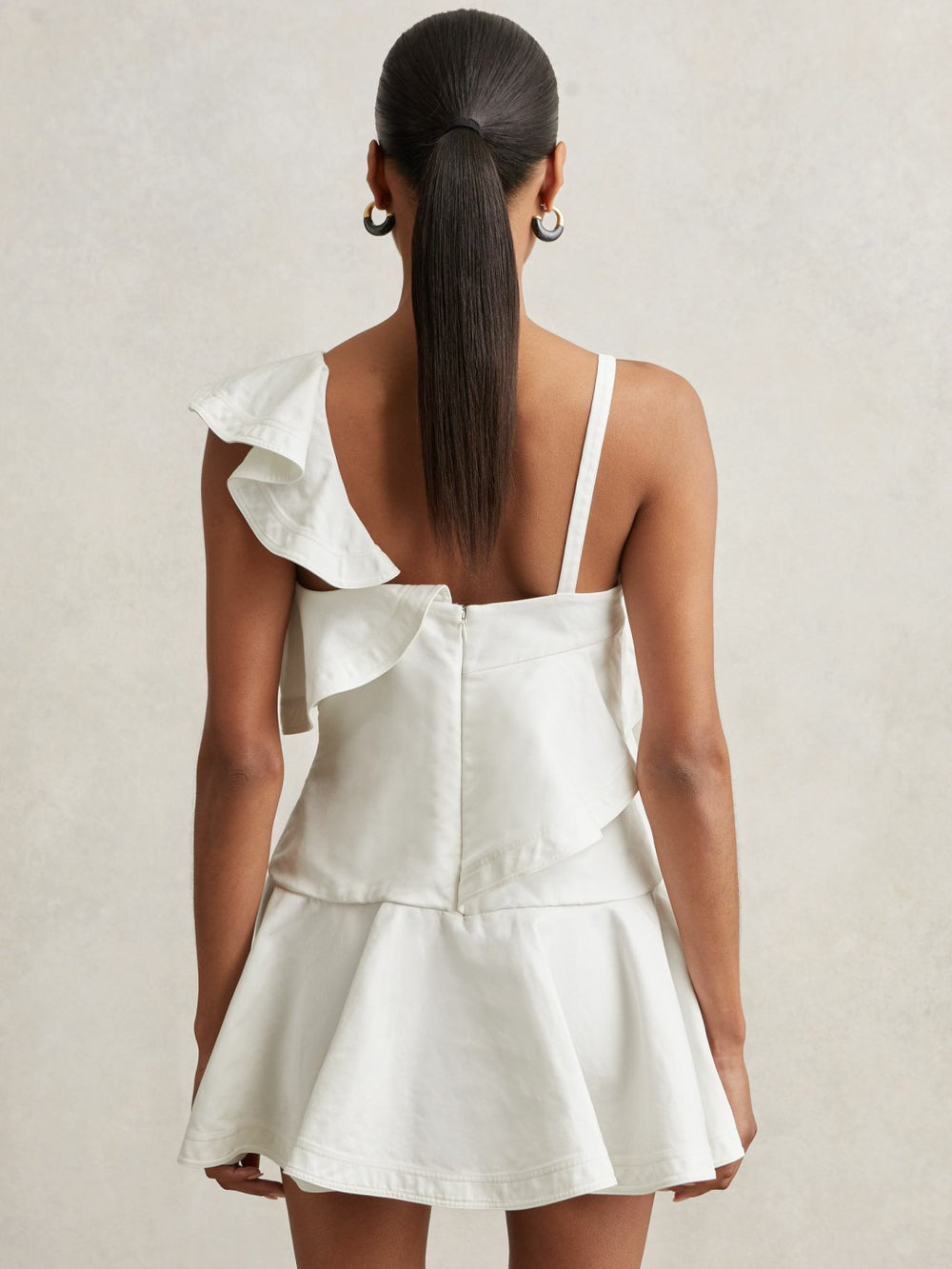 Women Cotton Tiered Ruffle Mini Dress in Ivory