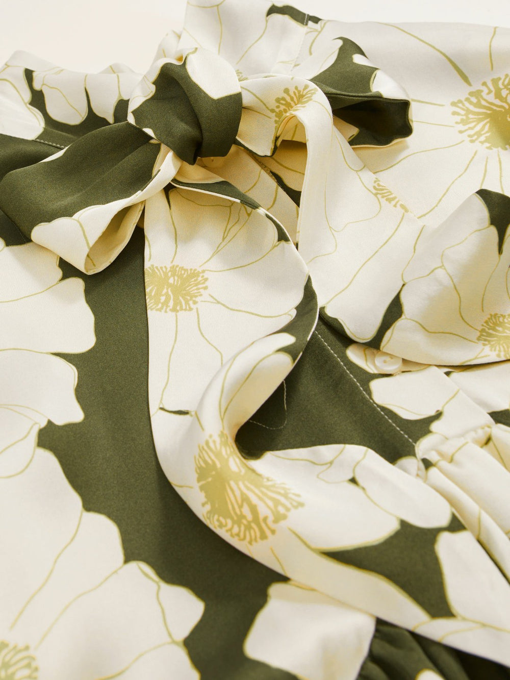 Women Floral Tie-Neck Swing Dress in Ivory/Green
