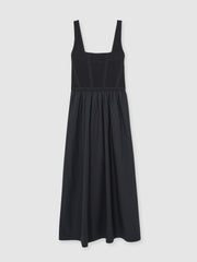 Women Perforated-Knit Cotton-Skirt Midi Dress in Navy