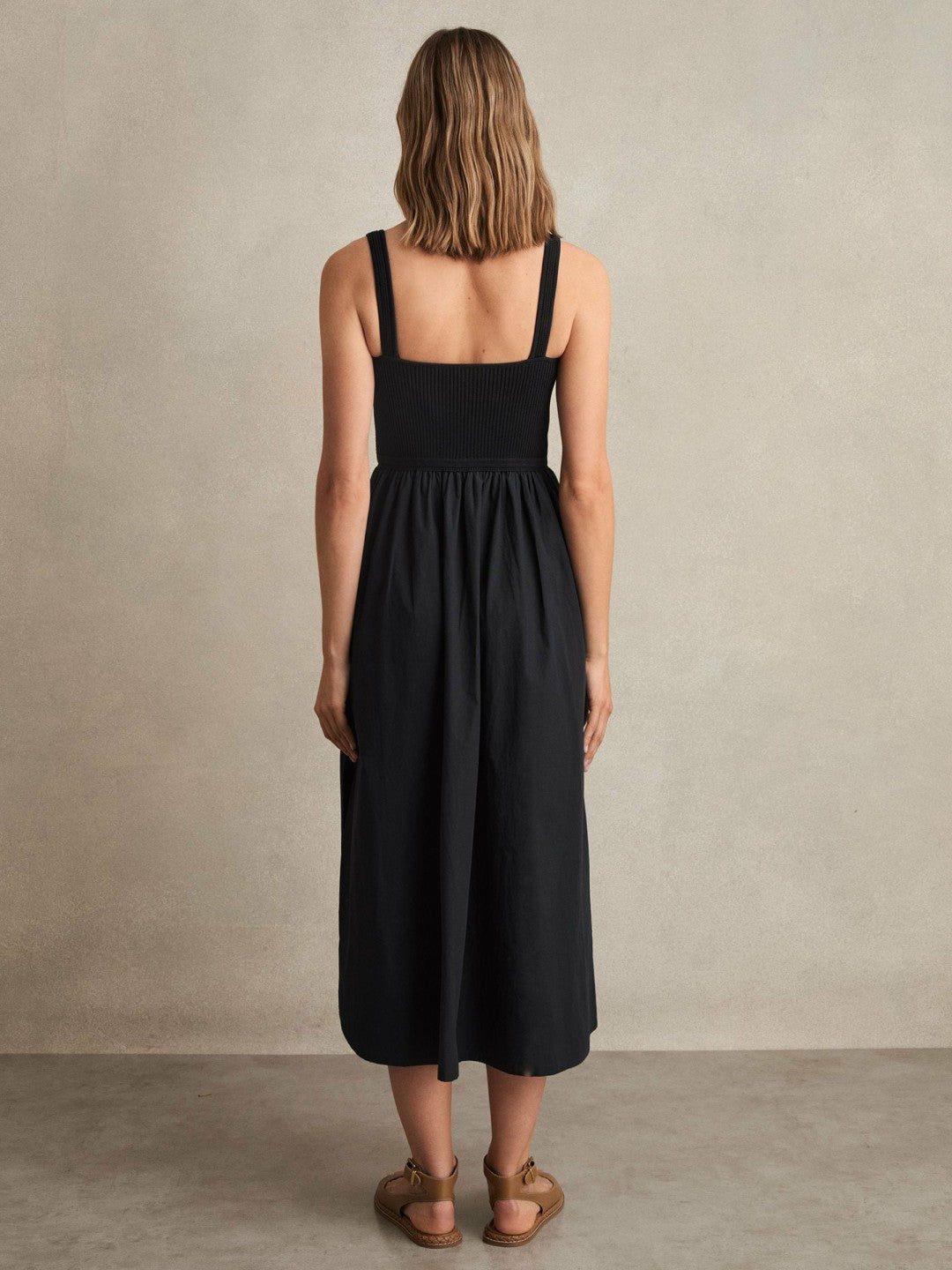 Women Perforated-Knit Cotton-Skirt Midi Dress in Navy