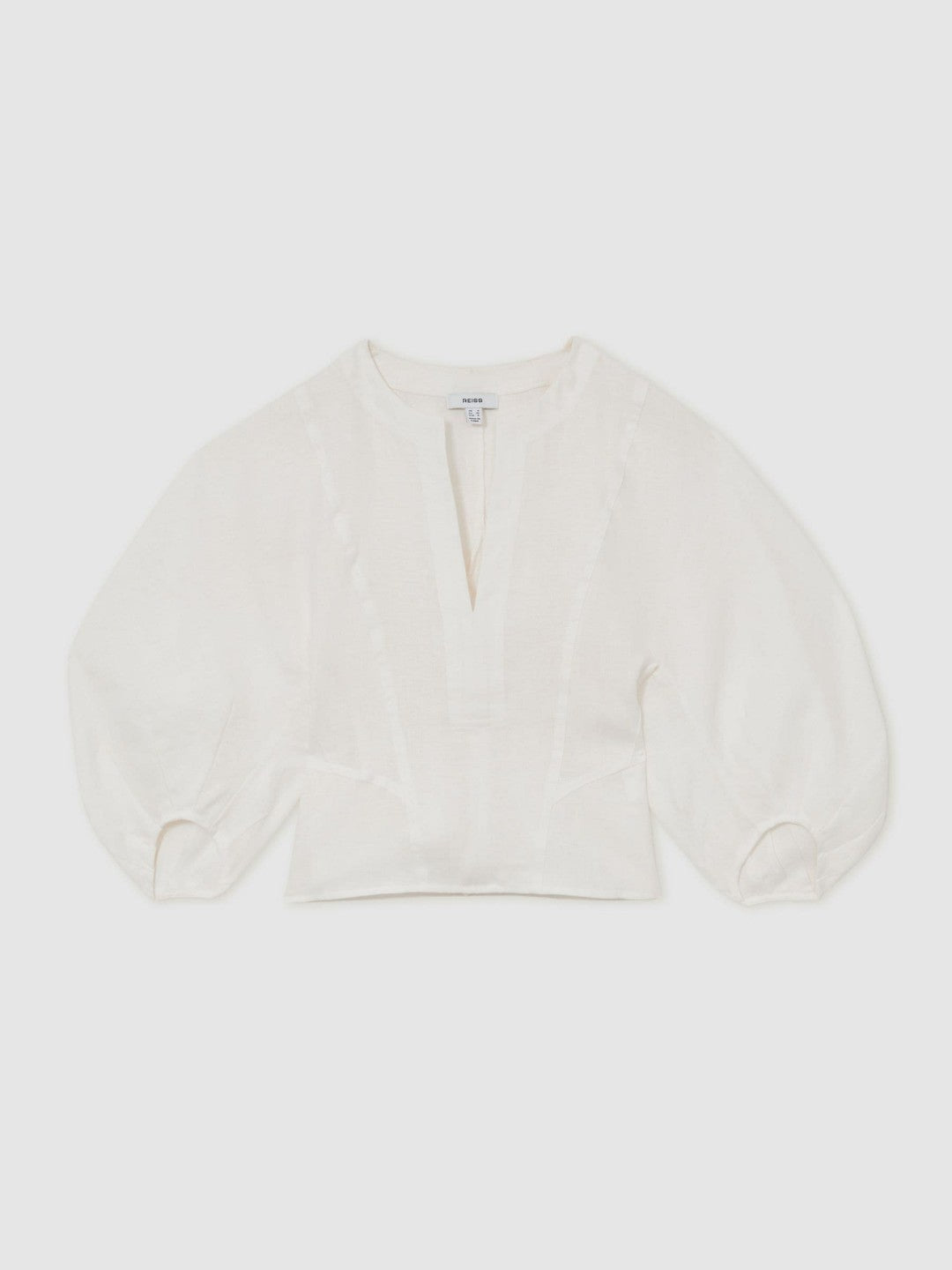 Women Linen Balloon-Sleeve Top in Ivory