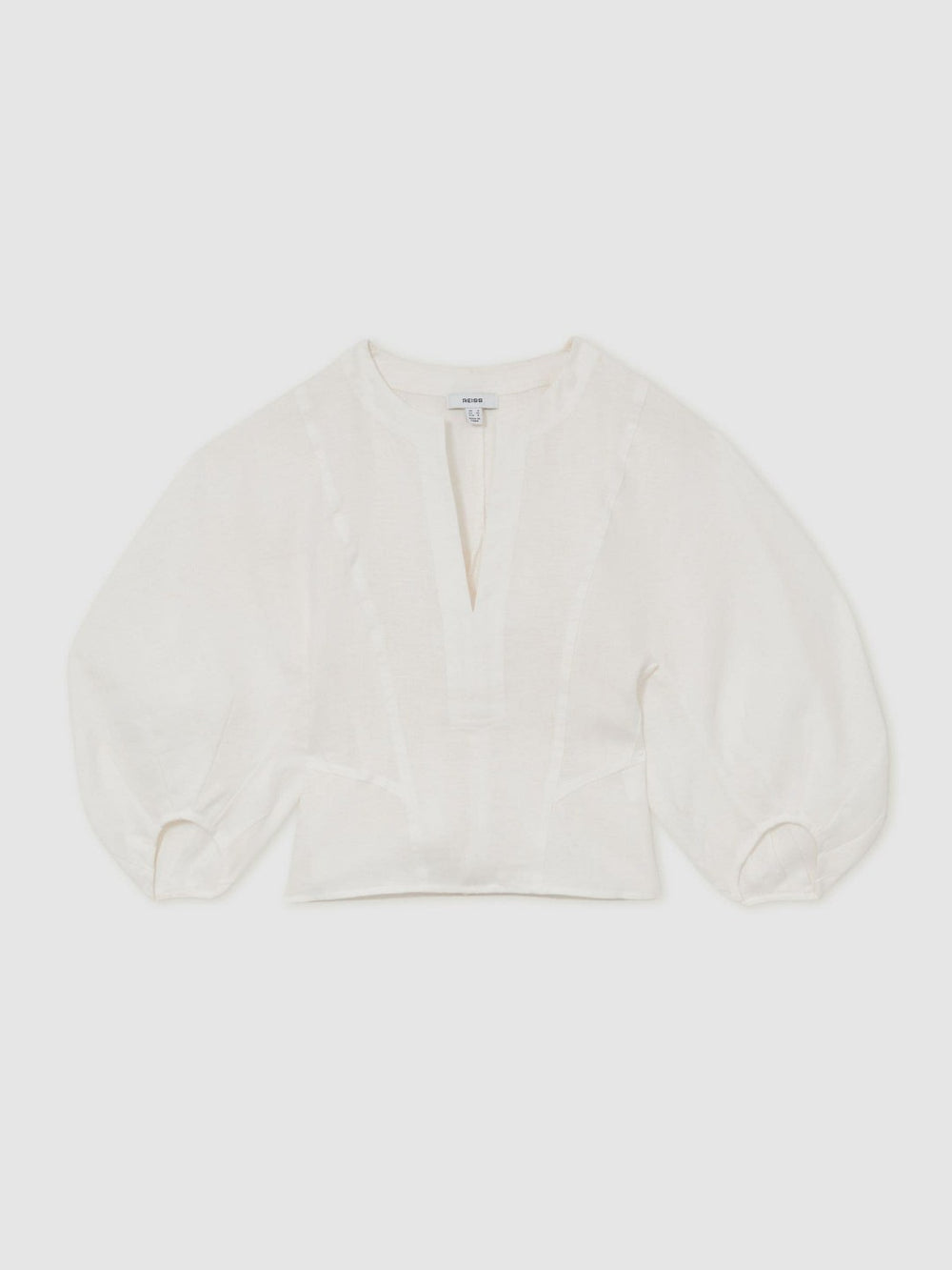 Women Linen Balloon-Sleeve Top in Ivory