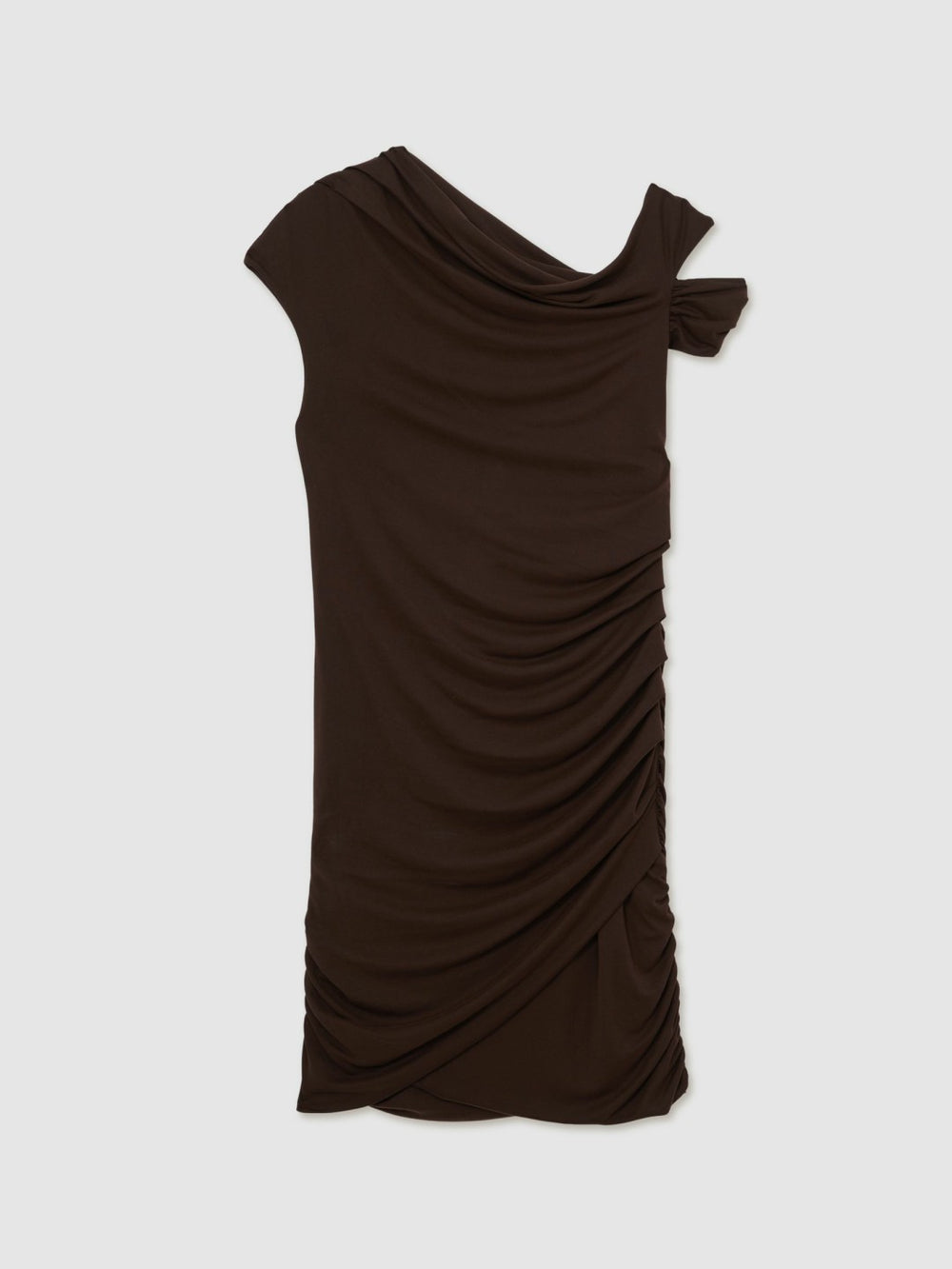 Women Ruched Jersey Mini Dress in Chocolate Brown