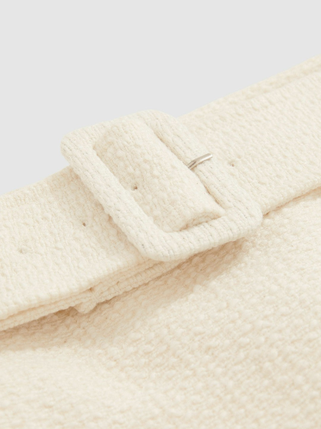 Women Bouclé Belted Mini Skirt With Wool and Cotton in White