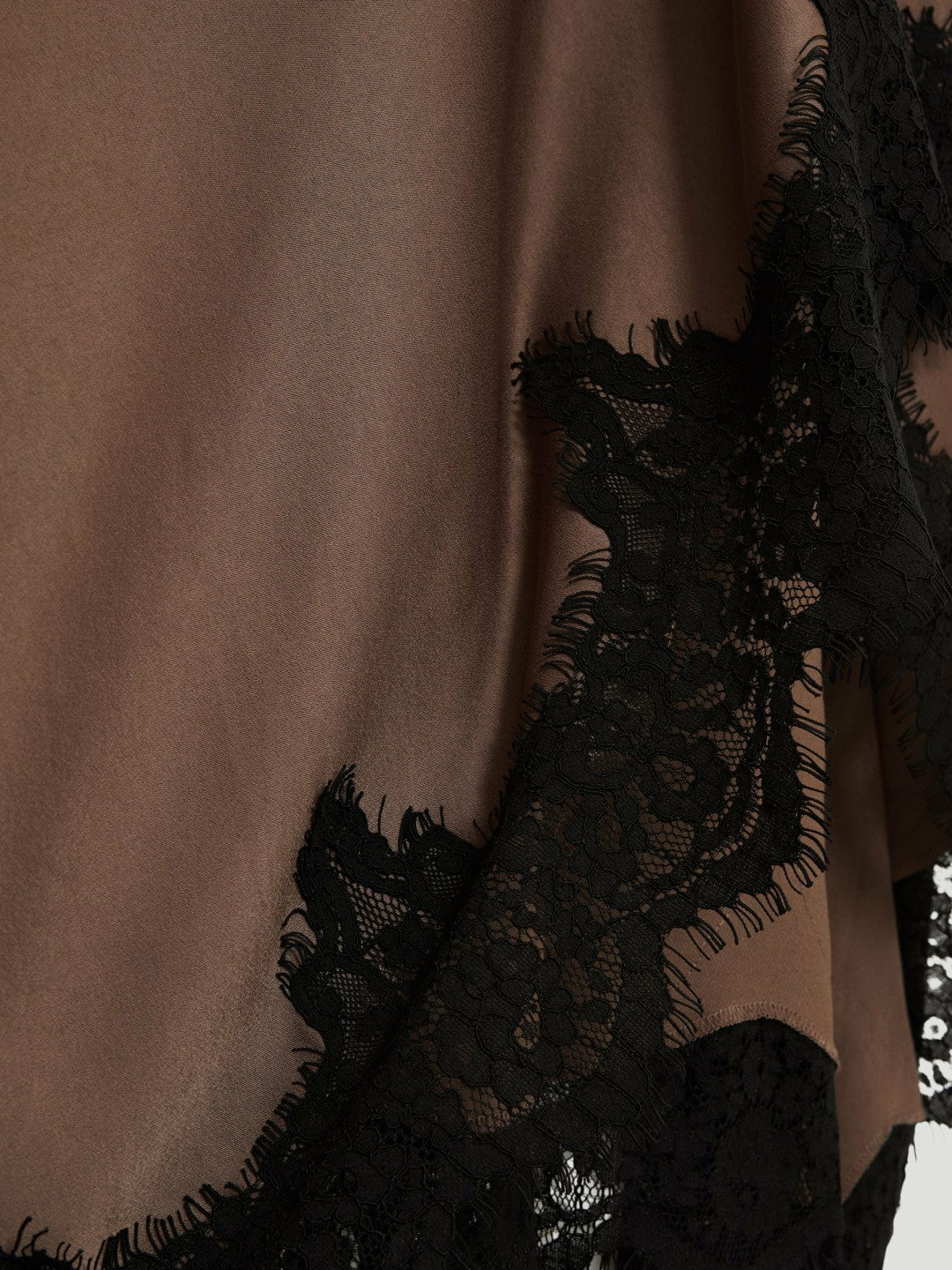 Women Petite Satin Drape Lace-Trim Dress in Mocha Brown