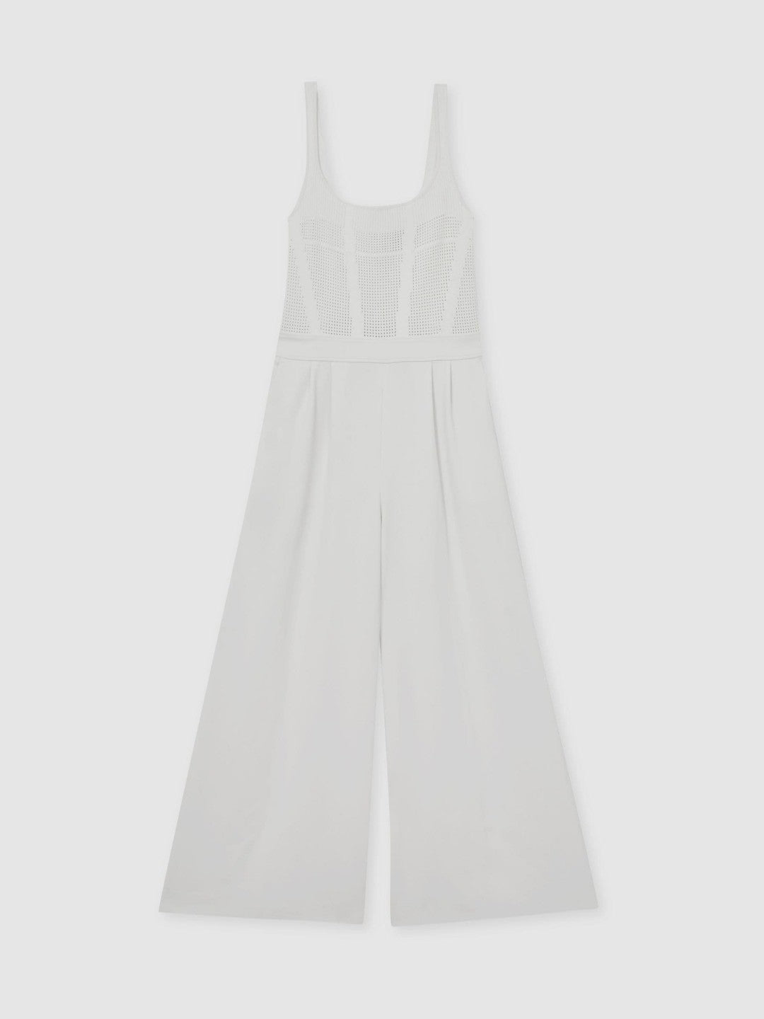 Women Perforated-Knit Wide-Leg Jumpsuit in Ivory