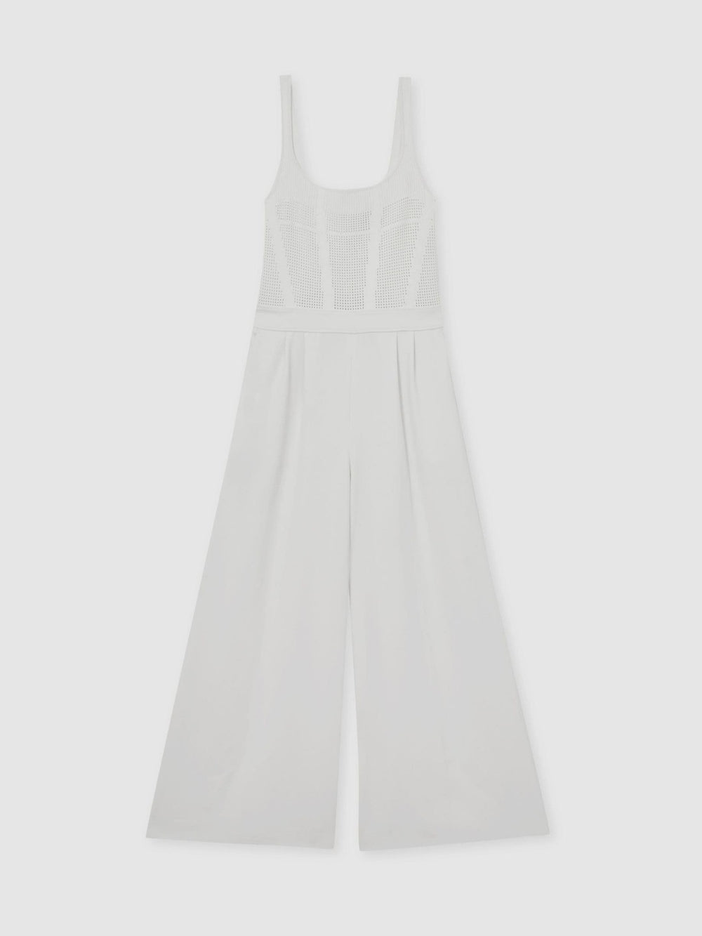 Women Perforated-Knit Wide-Leg Jumpsuit in Ivory