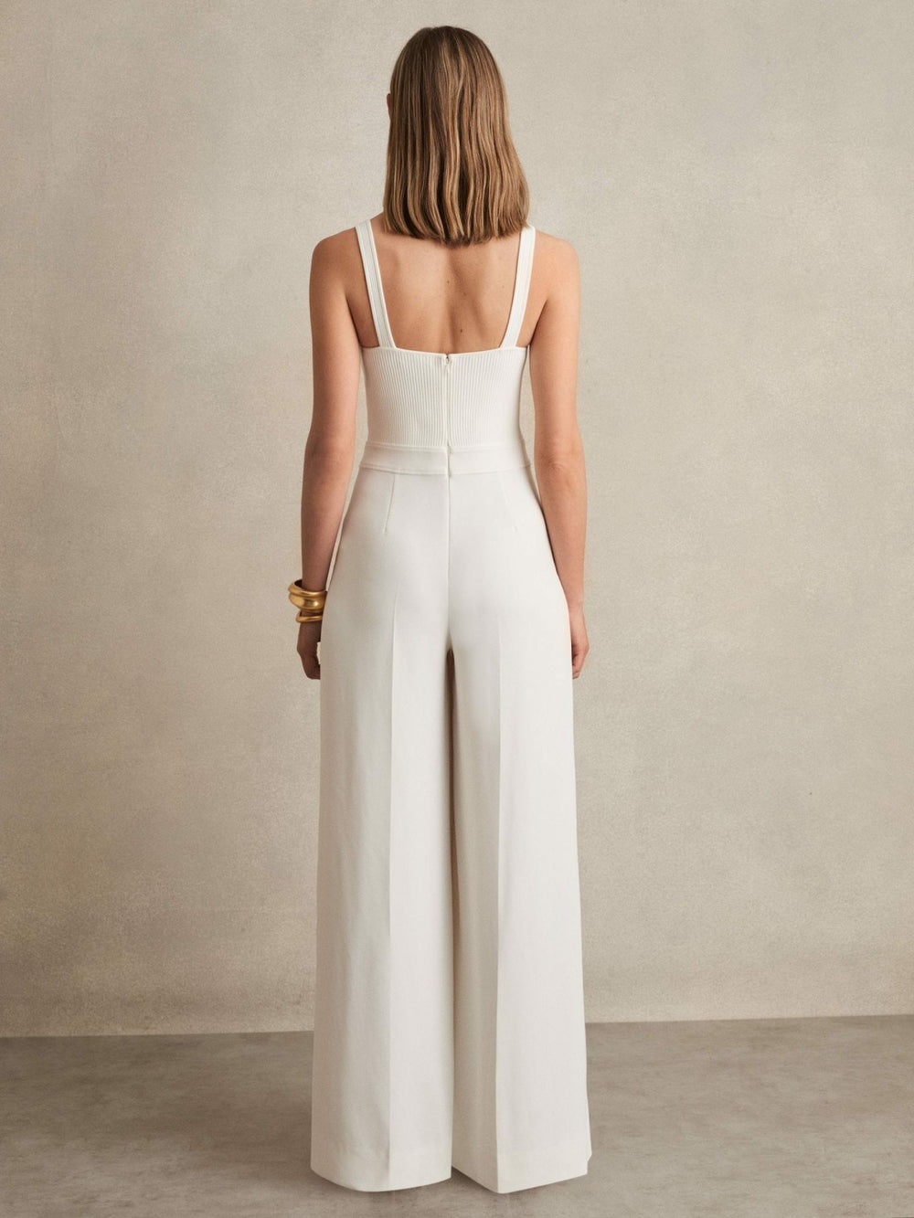 Women Perforated-Knit Wide-Leg Jumpsuit in Ivory