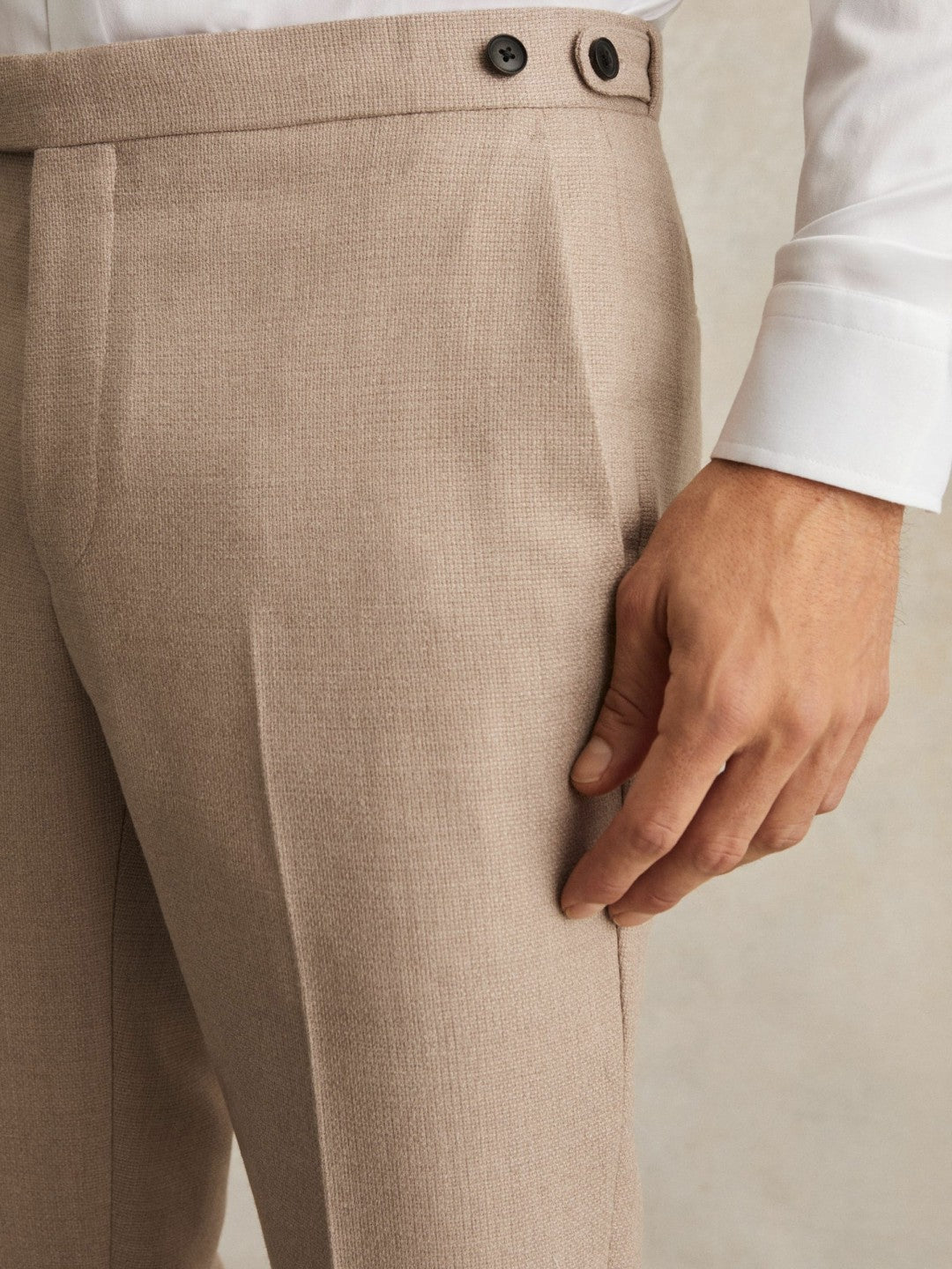 Men Wool-Blend Slim-Fit Suit Trousers in Oatmeal Brown