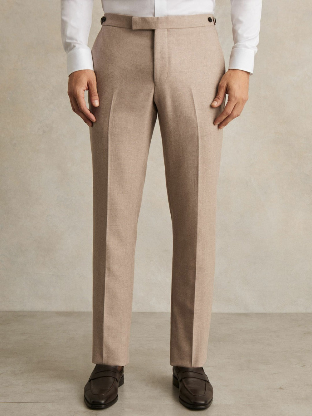 Men Wool-Blend Slim-Fit Suit Trousers in Oatmeal Brown