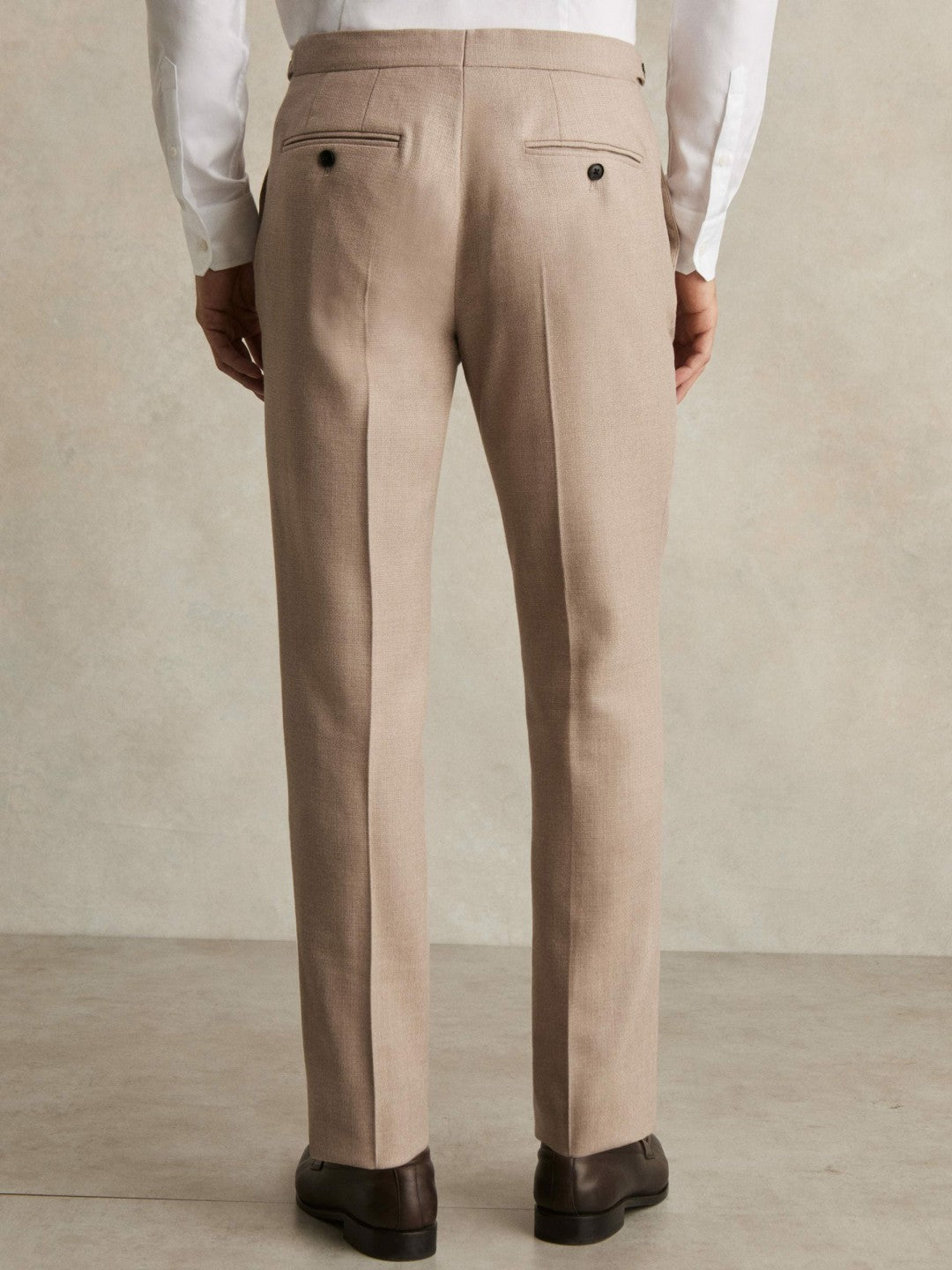 Men Wool-Blend Slim-Fit Suit Trousers in Oatmeal Brown