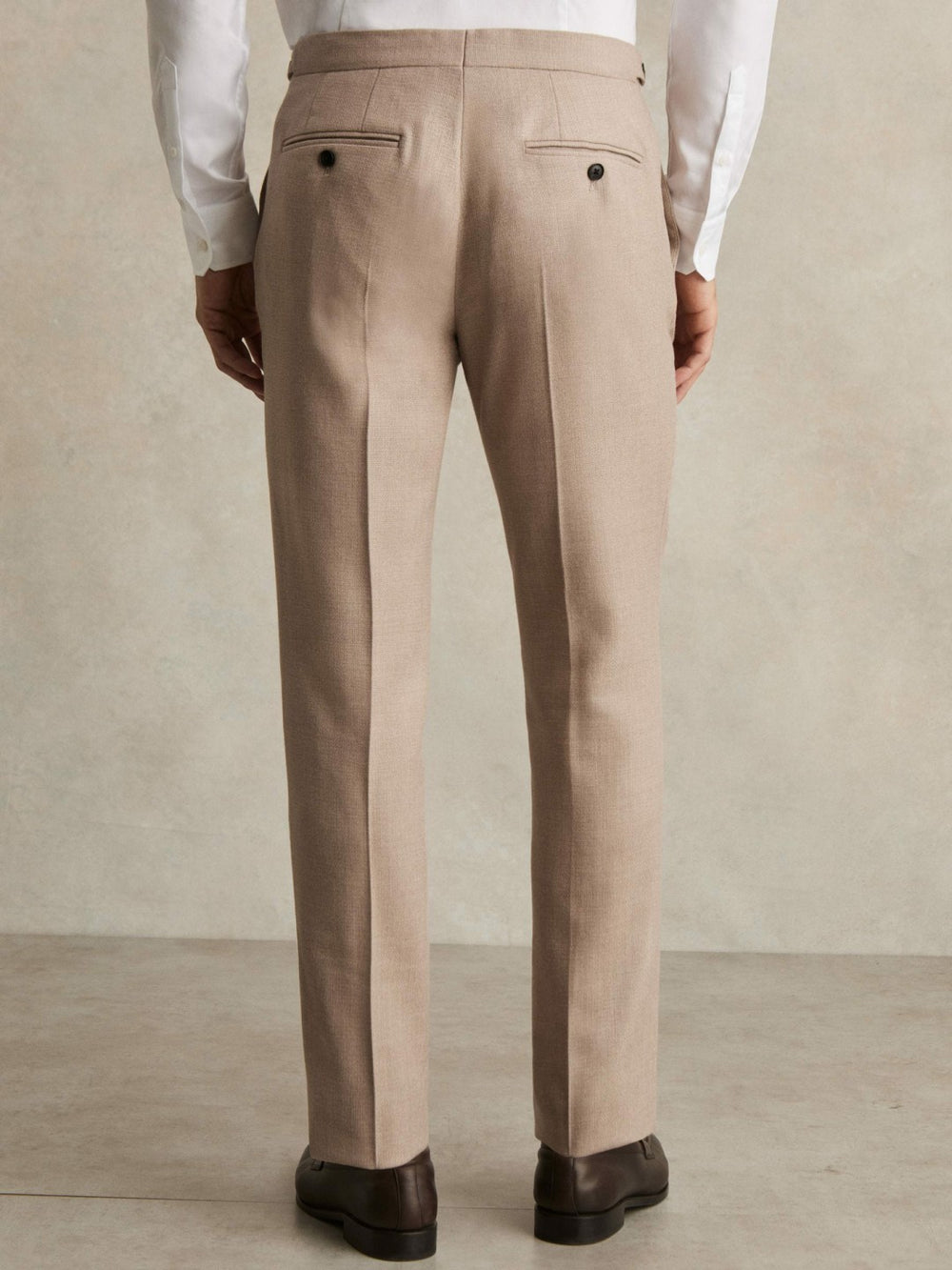Men Wool-Blend Slim-Fit Suit Trousers in Oatmeal Brown